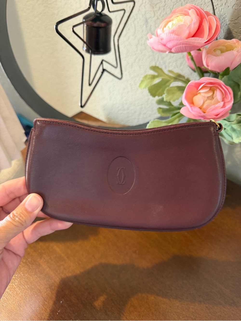 Cartier Burgundy Leather Cosmetic Bag/Pouch